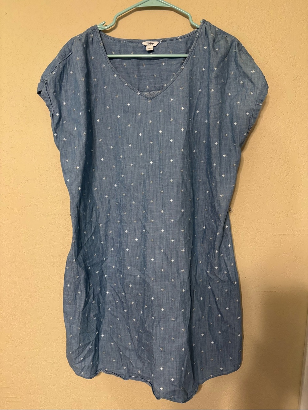 Sonoma Light Blue Chambray Shift Dress with White Dot 100% Cotton